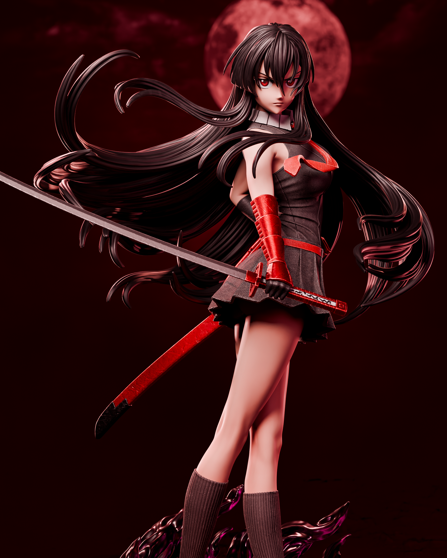 Crimson Moon Swordswoman Resin Statue | 1/9 or 1/6 Scale Display Model