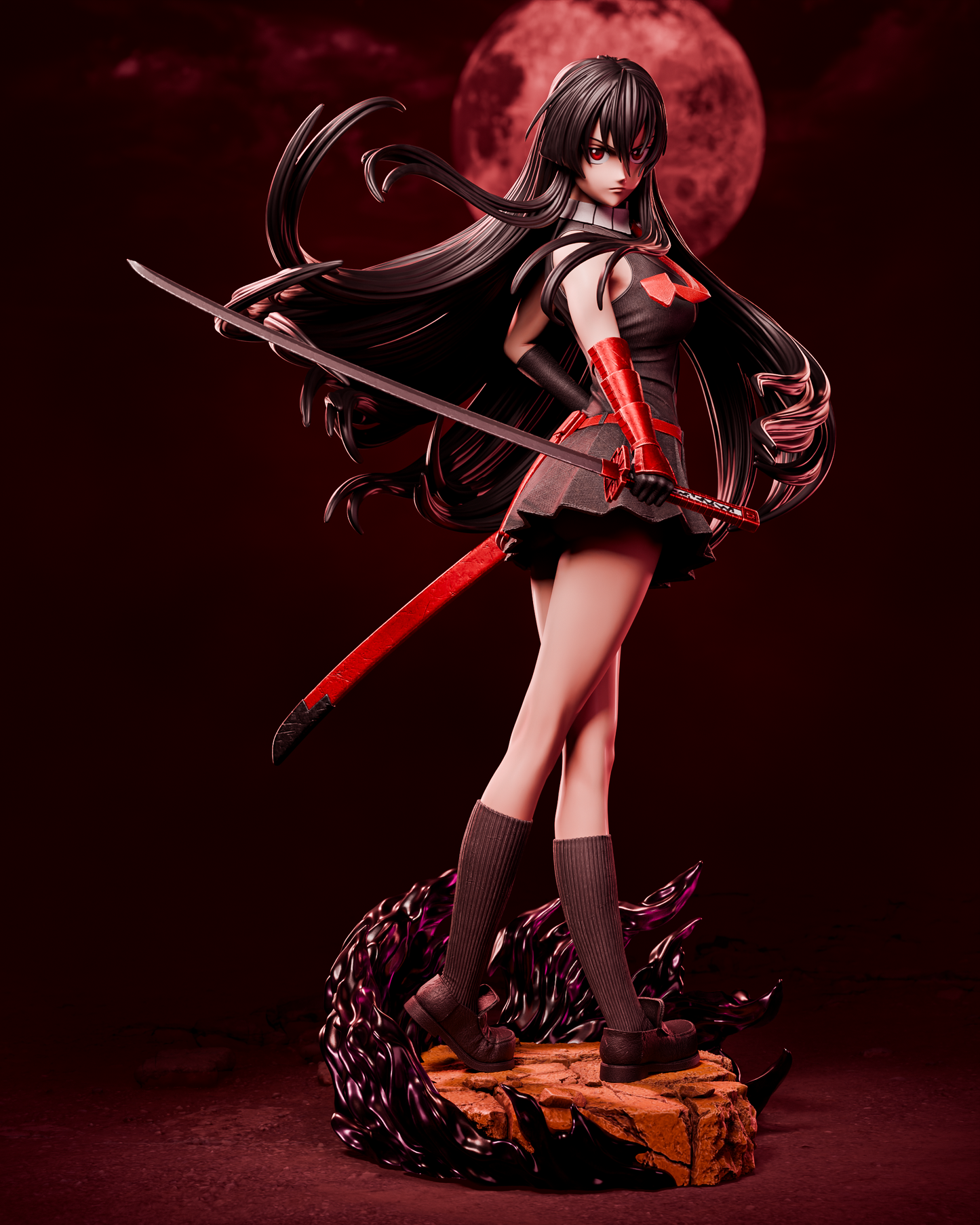 Crimson Moon Swordswoman Resin Statue | 1/9 or 1/6 Scale Display Model
