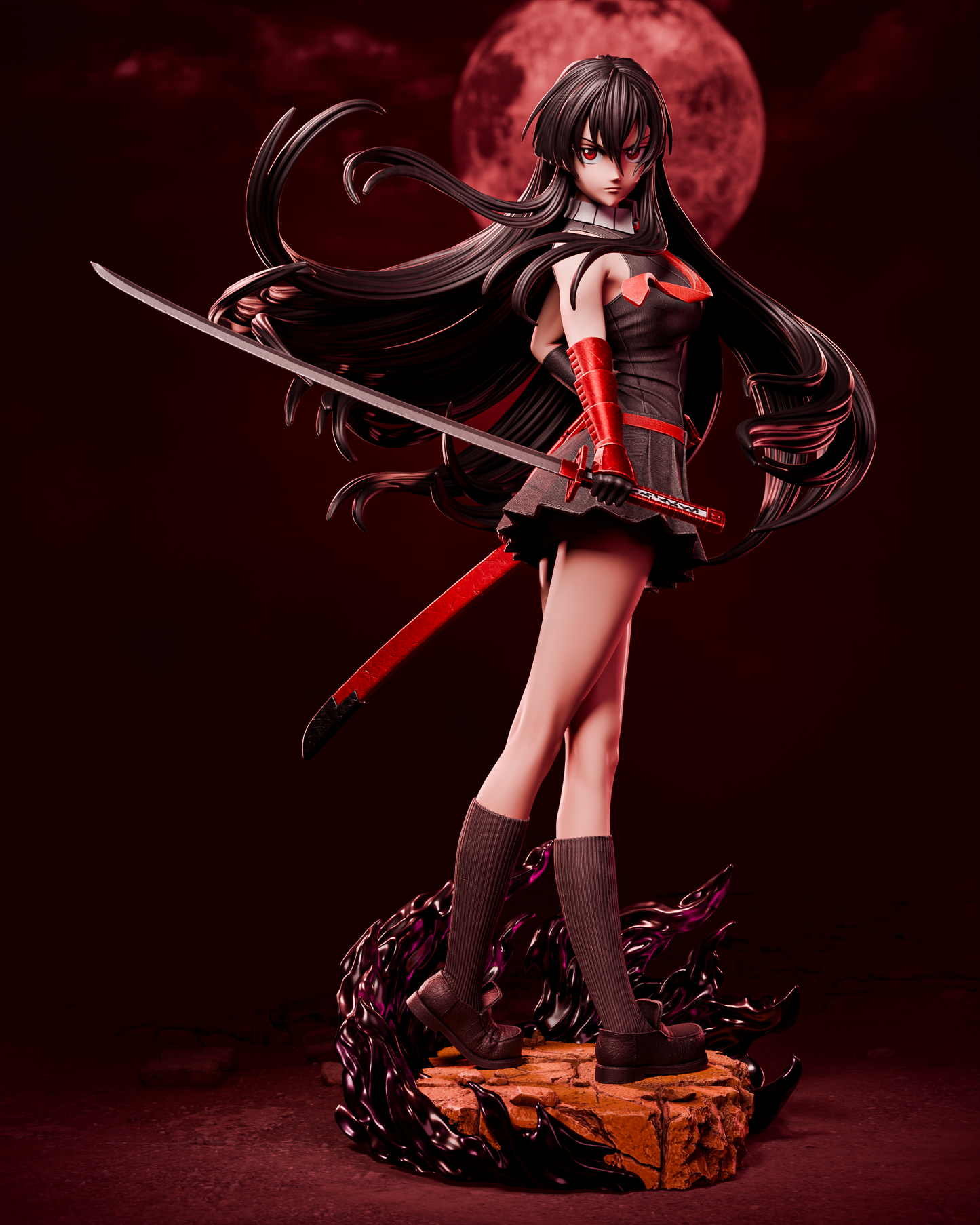 Crimson Moon Swordswoman Resin Statue | 1/9 or 1/6 Scale Display Model