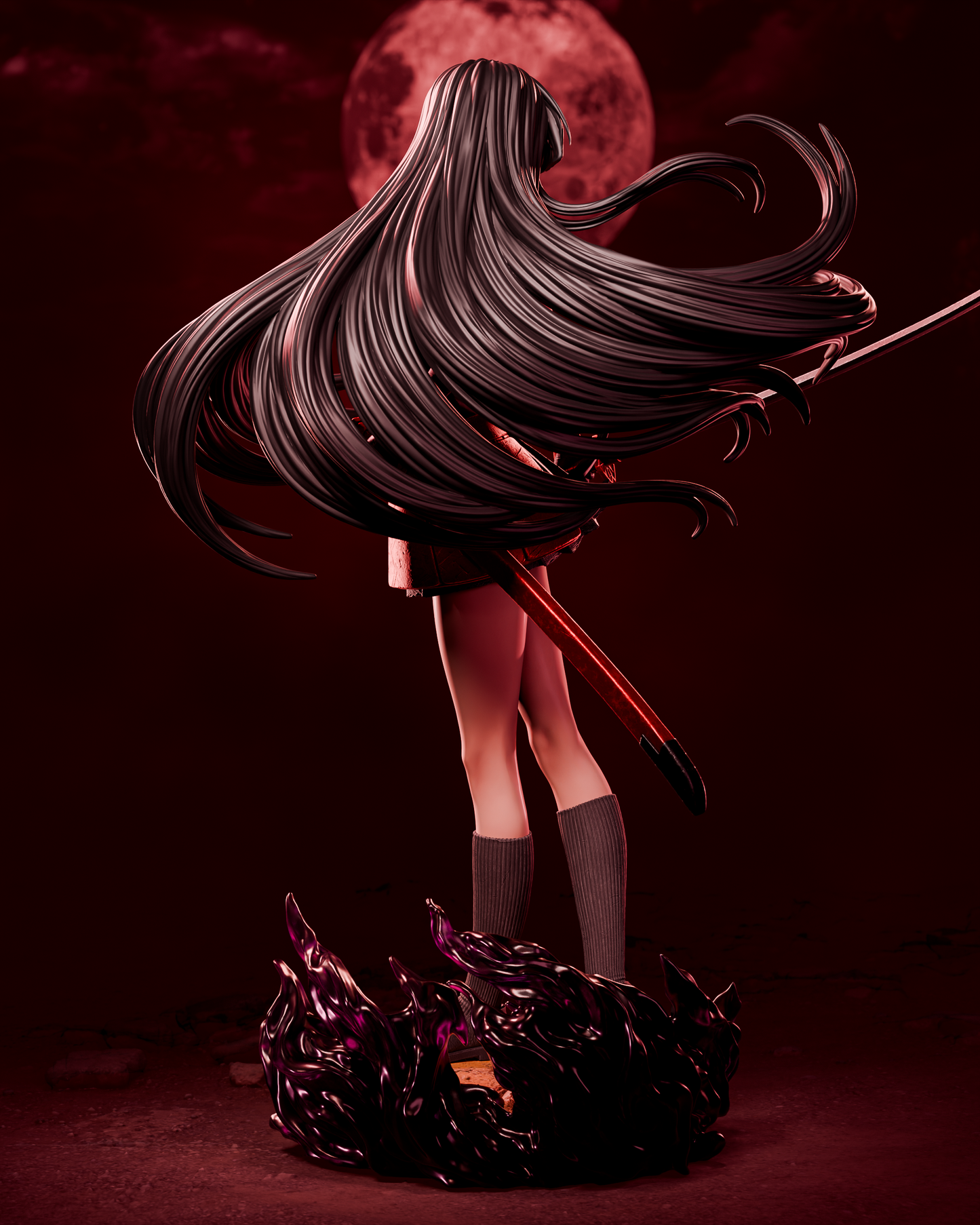 Crimson Moon Swordswoman Resin Statue | 1/9 or 1/6 Scale Display Model